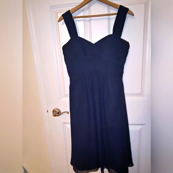Bill Levkoff Navy Blue Shiloh Chiffon Sweetheart Bridesmaid Dress Size 10 - Picture 11 of 12